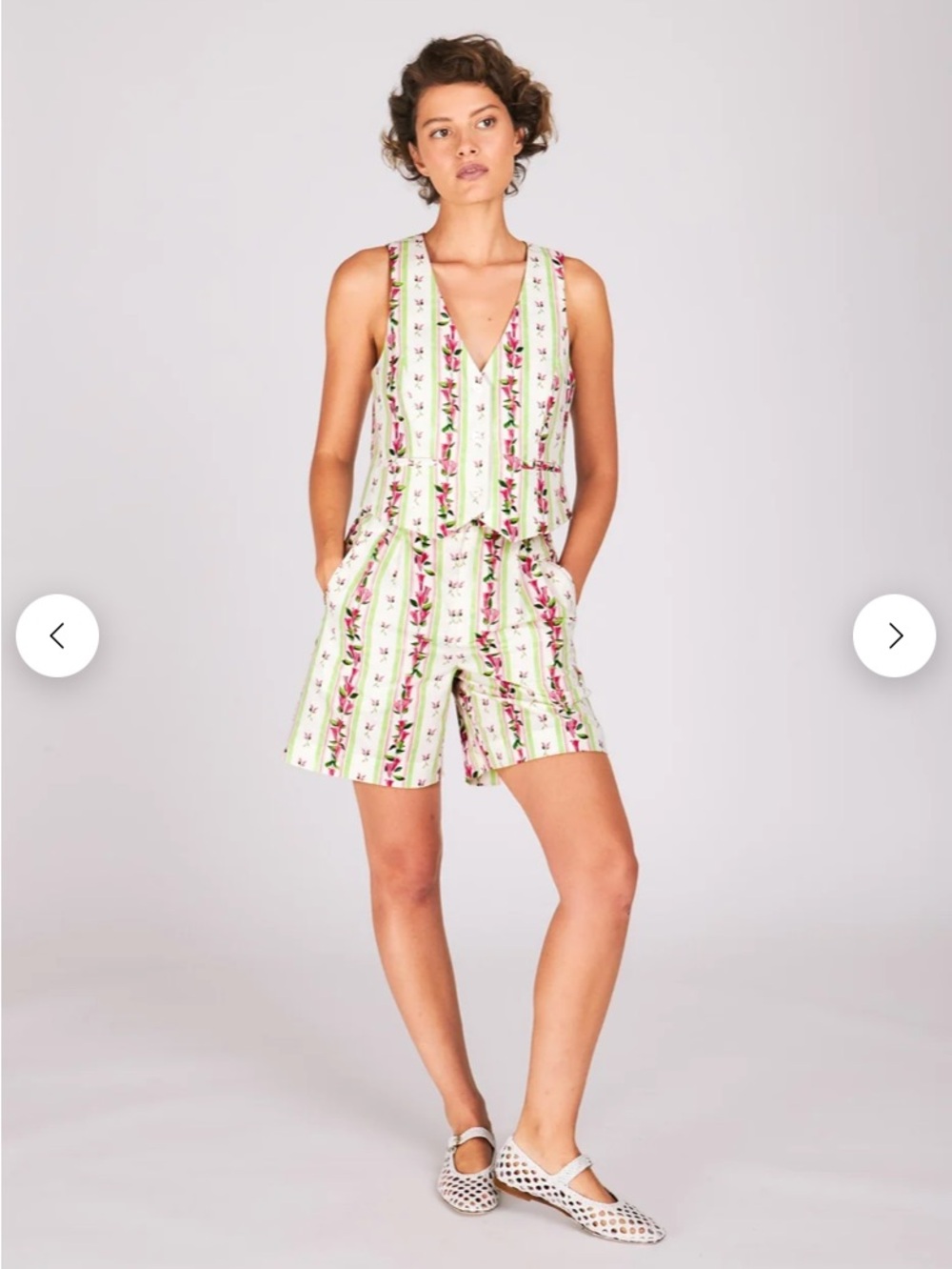 Rachel Antonoff Cream Floral Stripe Vest & Shorts Set